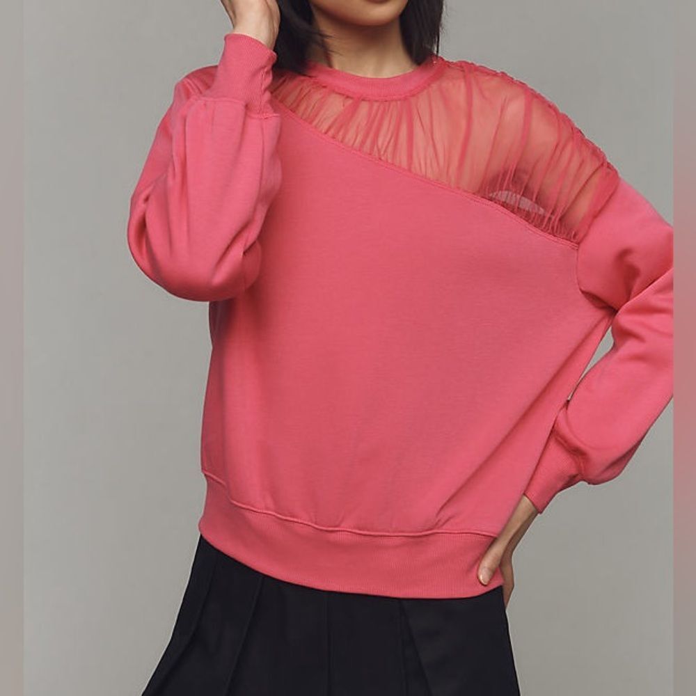 NWT Maeve x Anthropologie Pink Sheer-Shoulder Pullover Knit Top Size Extra Large